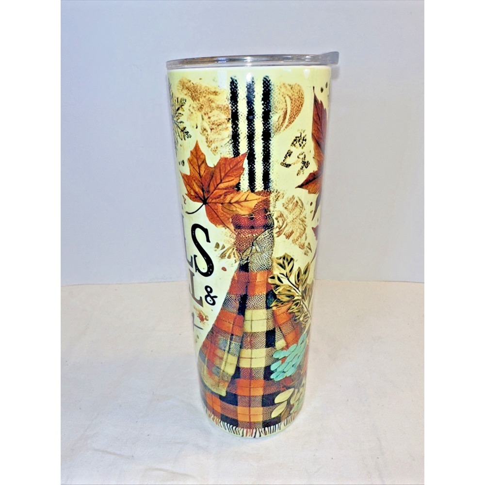 Fall Rustic Flannels Football 20oz Skinny Tumbler Travel Cup Insulated NWOT - Picture 3 of 10